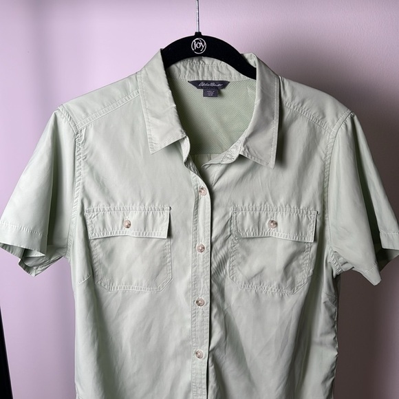 Women's Eddie Bauer Mint Green Outdoor Adventure Button Down Short Sleeve Shirt - Picture 2 of 8
